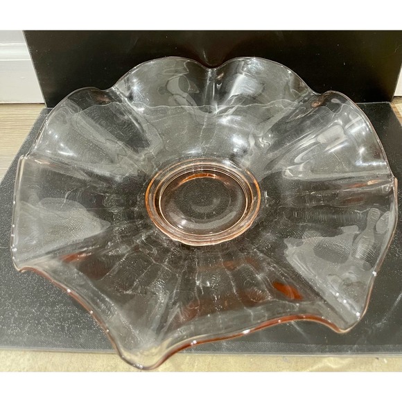 Vintage Pink Depression Glass Ruffled Bowl 14” Serving Bowl - Picture 1 of 6